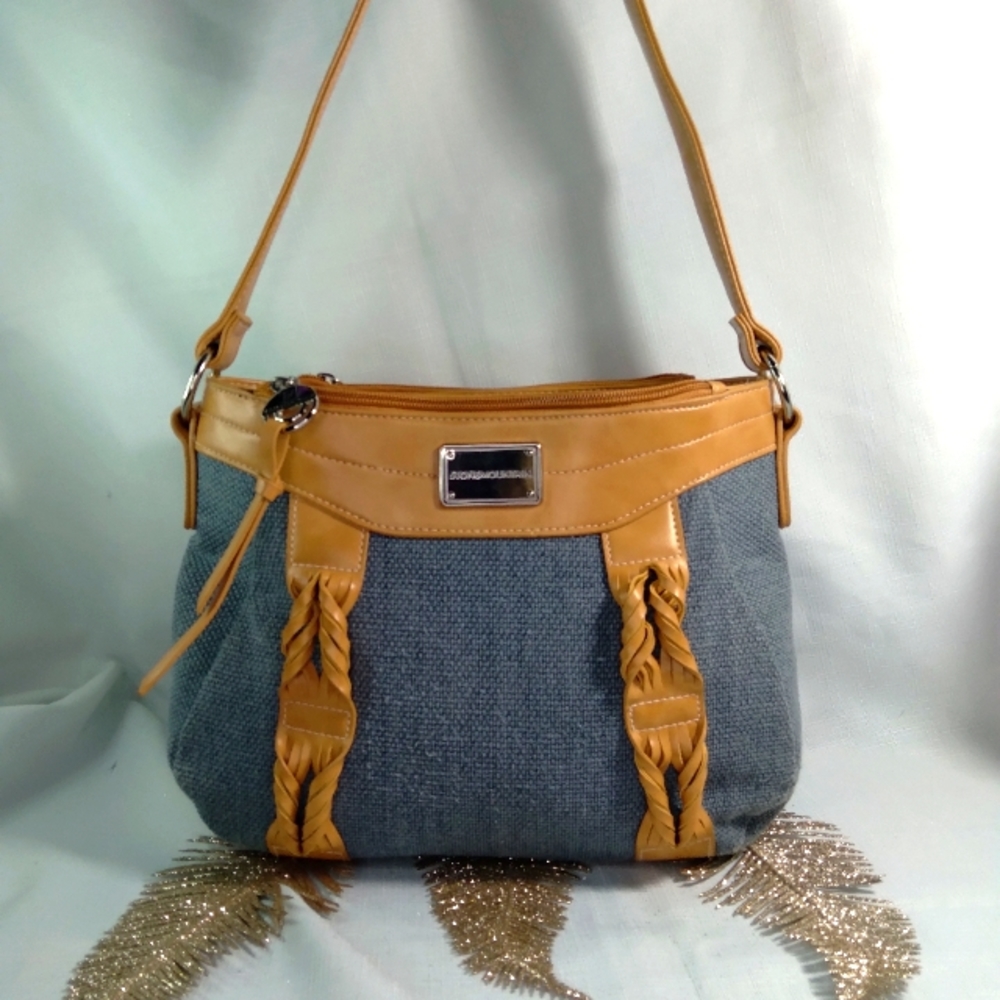 Stone Mountain tan and Jean tweed handbag